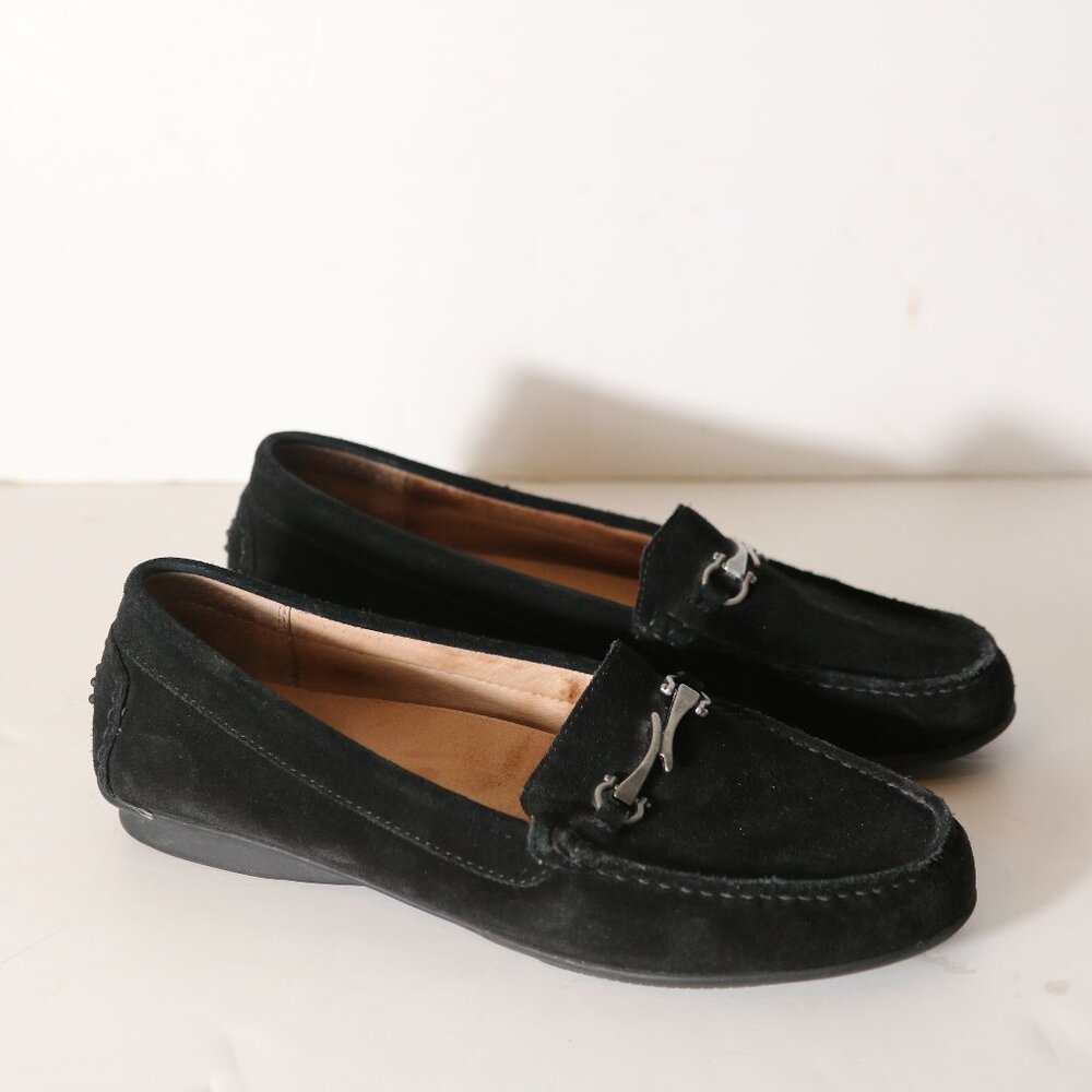 Taos Bit Moc Driving Loafer Womens 10 Black Suede Silver Horse Bit Comfort